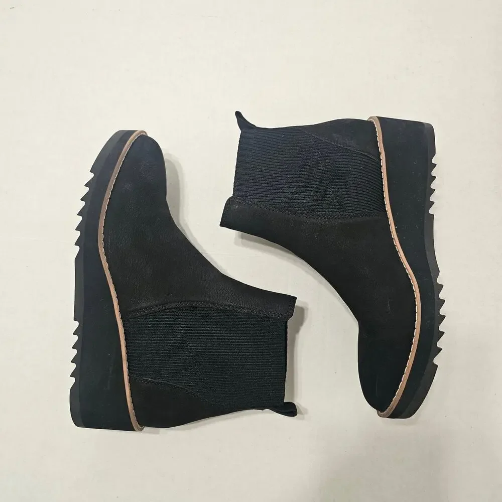 EILEEN FISHER Lilou Nubuck and Recycled Stretch Knit Bootie in Black Size 8.5